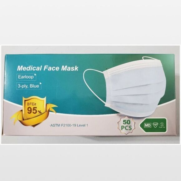 2 New Unisex 50 Box Blue & White Disposable Face Masks - Picture 11 of 16